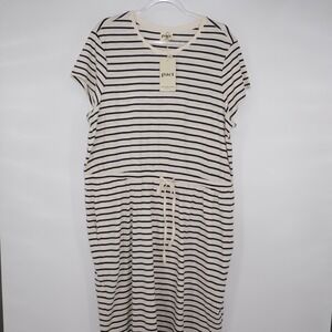 Pact Womens Santa Ana Stripe Midnight Blue Perfect Slub Weekend Dress XL NEW
